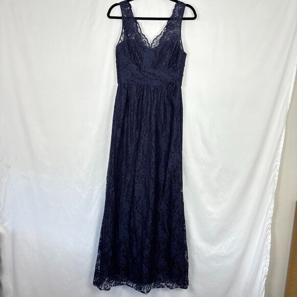 Amsale Dresses & Skirts - Amsale Dress Women's Size 8 Navy Blue Lace Floor Length Formal Gown